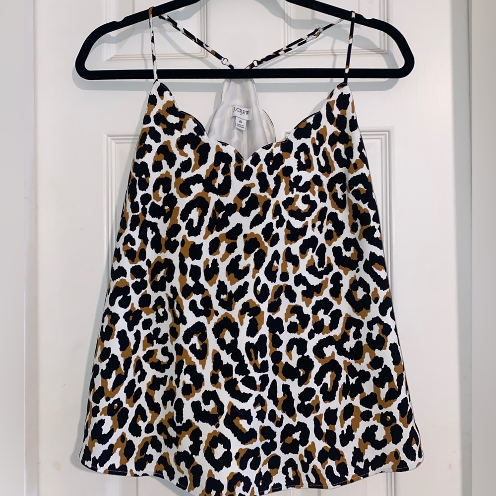 J.‎ Crew Animal Print Scalloped Neck Camisole in Tan Black White